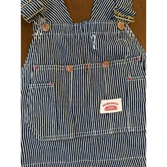 Round House Bib Overalls 38 X 32 Striped 100% Cotton Adjustable Straps - Picture 3 of 8